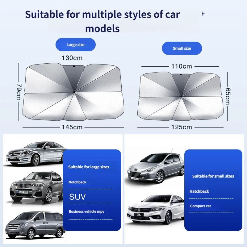 مظلة شمسية قابلة للطي لواقط زجاج السيارة الأمامي مع حماية من الأشعة فوق البنفسجية لعزل الحرارة والظل، مناسبة لجميع السيارات - Image 3