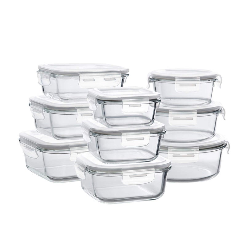 BAYCO Glass Storage Containers with Lids 9 Sets Meal Prep Airtight Food Storage Containers for Food Storage with Lids  BPAFree  Leak Proof