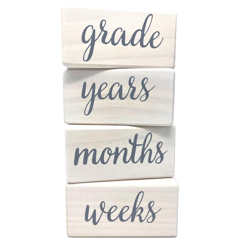 Pondering Pine Baby Milestone Blocks - Natural White Stain Pine Wood with Weeks Months Years Grade - Milestones Age Block Set with Bag, Newborn Weekly Monthly First Year Picture Props, Earth Friendly - Image 4