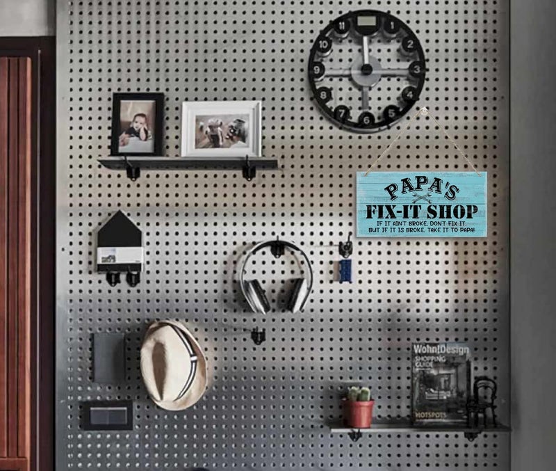 Razpah Vintage Style ""Papa's Fix-It Shop If It Ain't Broke  Don't Fix It. But If It Is Broke  Take It To PAPA!"" Decor Sign  Printed Wood Plaque Sign  Hanging Wood Sign Home Decor  Gift for Grandpa 12"" x 6"" - Image 4