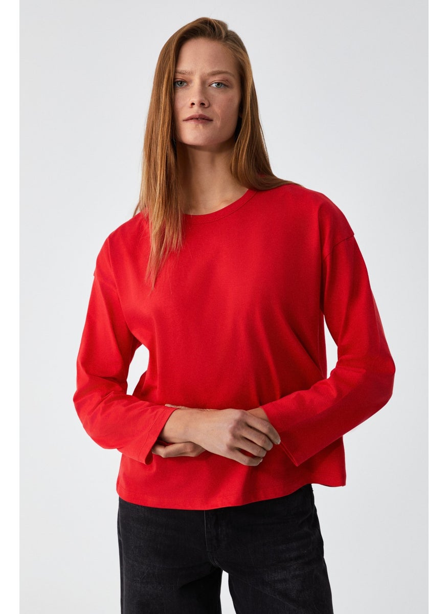 Printed Women's Oversize 100% Organic Cotton Knitted Long Sleeve Red T-Shirt - pzsku/Z28DC490F86BEA77A368AZ/45/_/1741624436/026168a4-8fa1-4144-a21a-99bf8232d59f