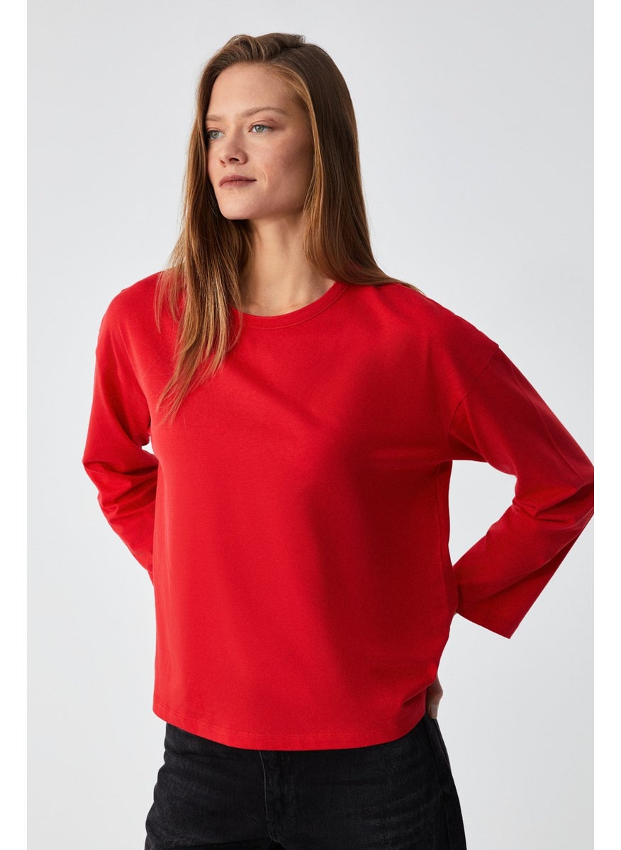 Printed Women's Oversize 100% Organic Cotton Knitted Long Sleeve Red T-Shirt - pzsku/Z28DC490F86BEA77A368AZ/45/_/1741624480/c6ad045c-4dae-427c-b14e-904e2dd24a55