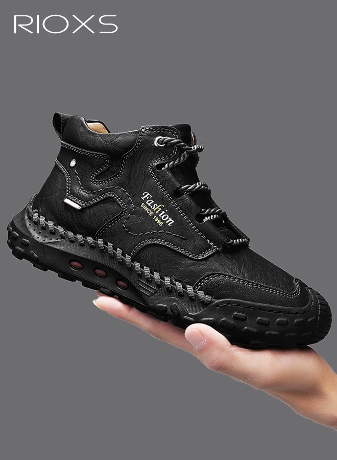 ريوكس أحذية تشوكا للرجال، أحذية مارتن العصرية للدراجات النارية، أحذية تشوكا جلدية كلاسيكية برباط، أحذية قتالية للدراجات النارية للرجال، أحذية كاحل بأصابع مستديرة للرجال، أحذية رياضية قصيرة عالية الرقبة، حذاء رياضي أسود للرجال - Image 5