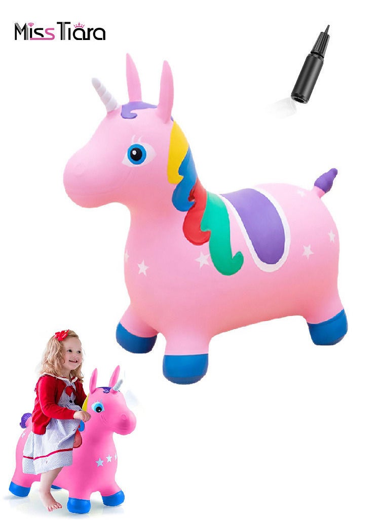 MissTiara - Unicorn Animal Hopper Bouncer, Inflatable Ride on Bouncing Animal Toys with Pump Colorful Unicorn Pump Color is Assorted - Image 1