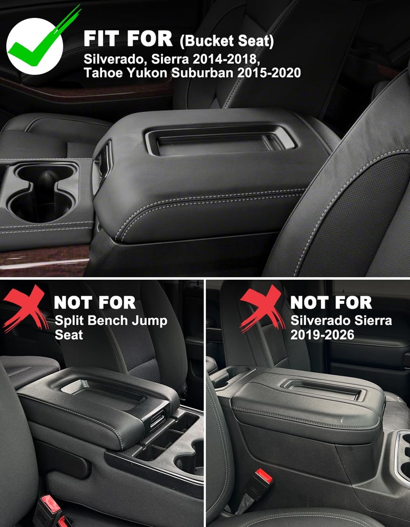 Eaglecover Center Console Armrest Cover for GMC Sierra & Chevrolet Silverado 2014-2018, Tahoe & Yukon & Suburban 2015-2020, Bucket Seat, Car Armrest Protector, Scratchproof, Black - Image 2