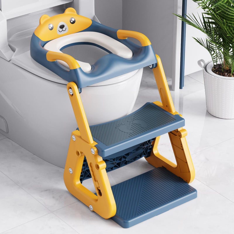 Orzbow 2-IN-1 Potty Training Seat with Step Stool, Height Adjustable Toilet Seat for Toddler, Potty Training with Splash Guard for Kids Boys Girls, Stability Ladder and Anti-Slip Pad, Yellow - Image 1
