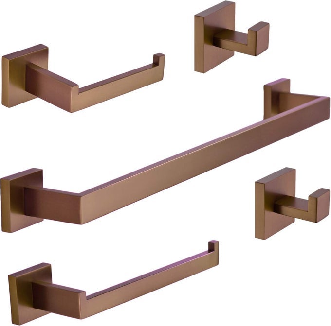 CONTEMPORARY 5PIECES BATHROOM HARDWARE SET TOWEL BAR ROBE HOOK TOILET ROLL PAPER HOLDER SUS 304 STAINLESS STEEL WALL MOUNTED BRUSHED ROSE GOLD