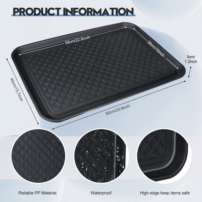Yinkin 6 Pcs Multi Purpose Boot Tray Waterproof Shoe Mat Tray Indoor Outdoor PET Feeding Mat for Dog Cat Food Bowl Floor Protection with Anti Slip Floor Clean (Black, 24 x 16 x 1.2 inch) - Image 2