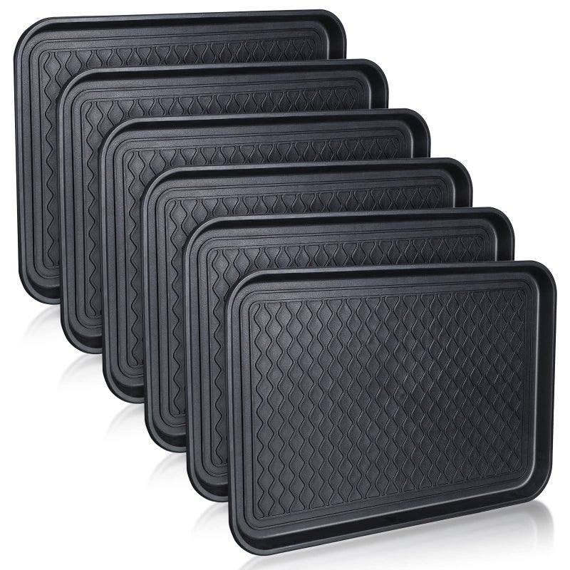 Yinkin 6 Pcs Multi Purpose Boot Tray Waterproof Shoe Mat Tray Indoor Outdoor PET Feeding Mat for Dog Cat Food Bowl Floor Protection with Anti Slip Floor Clean (Black, 24 x 16 x 1.2 inch) - Image 1