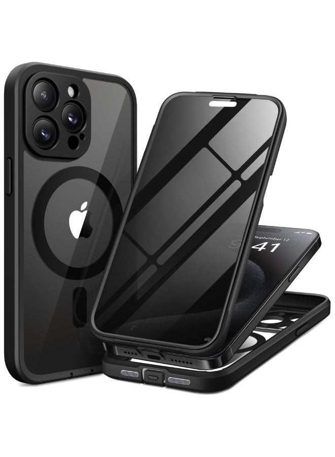 TIESZEN Magnetic for iPhone 15 Pro Max Case, Compatible with MagSafe, Built-in Privacy Screen Protector and Camera Protection, Anti Spy Full Body Dustproof Shockproof Hard Phone Case 6.7", Black - Image 1