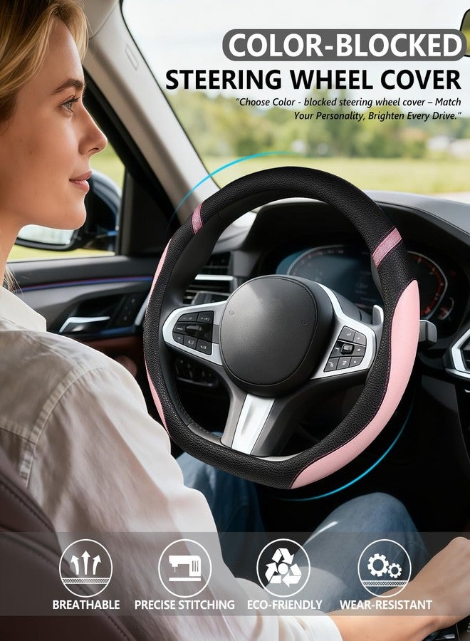 Cxtiy D-Shaped Flat Bottom Steering Wheel Cover for Women Girl - Stylish Car Accessory Non-Slip Car Interior Accessories (Pink) - Image 2