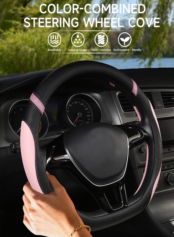 Cxtiy D-Shaped Flat Bottom Steering Wheel Cover for Women Girl - Stylish Car Accessory Non-Slip Car Interior Accessories (Pink) - Image 3