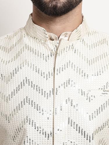 Sojanya (Since 1958 Men'S Silk Blend, Gold Sequence Embroidered Cream Color Nehru Jacket - Image 4