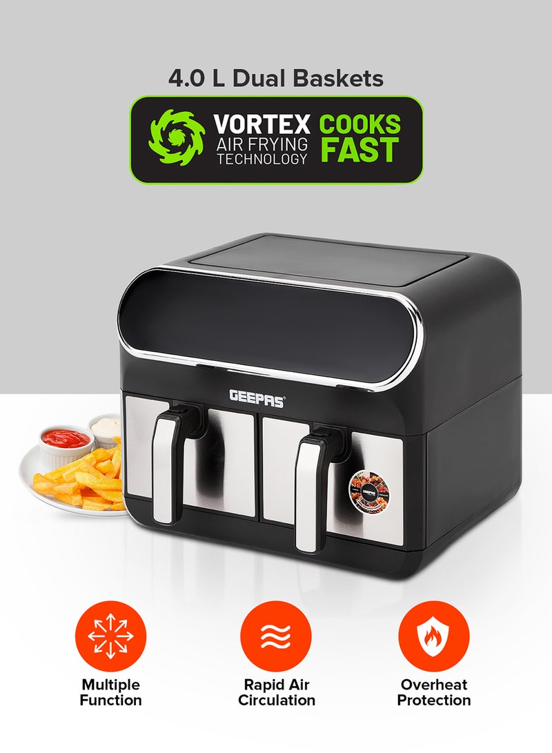 GEEPAS Digital Air Fryer  8 L (2X4L) With 60 Min.Timer| Cool Touch Handle, Led Display, Overheat Production| Shake Reminder, 8 Preset Programs, Dual Cook Setting, Sync Cooking Setting 8 L 1700 W GAF37533 Black - Image 2