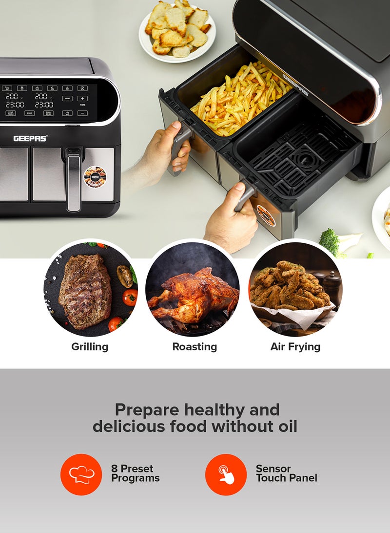 GEEPAS Digital Air Fryer  8 L (2X4L) With 60 Min.Timer| Cool Touch Handle, Led Display, Overheat Production| Shake Reminder, 8 Preset Programs, Dual Cook Setting, Sync Cooking Setting 8 L 1700 W GAF37533 Black - Image 3
