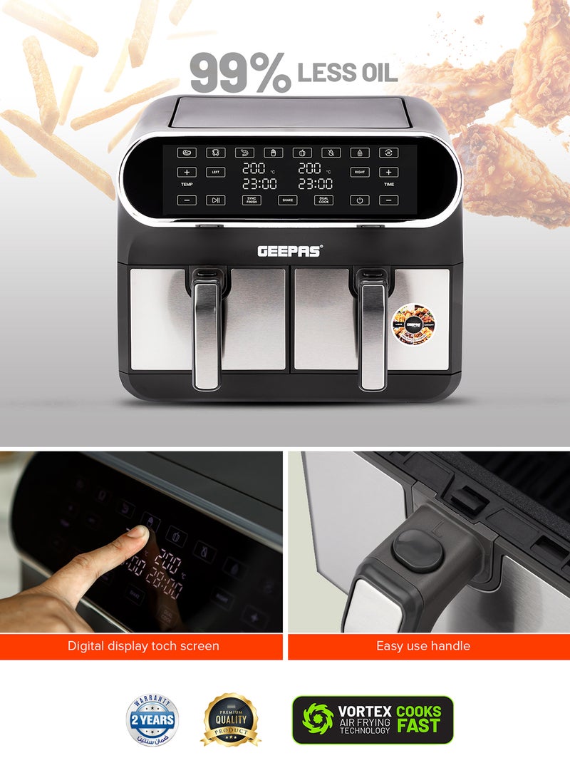 GEEPAS Digital Air Fryer  8 L (2X4L) With 60 Min.Timer| Cool Touch Handle, Led Display, Overheat Production| Shake Reminder, 8 Preset Programs, Dual Cook Setting, Sync Cooking Setting 8 L 1700 W GAF37533 Black - Image 4