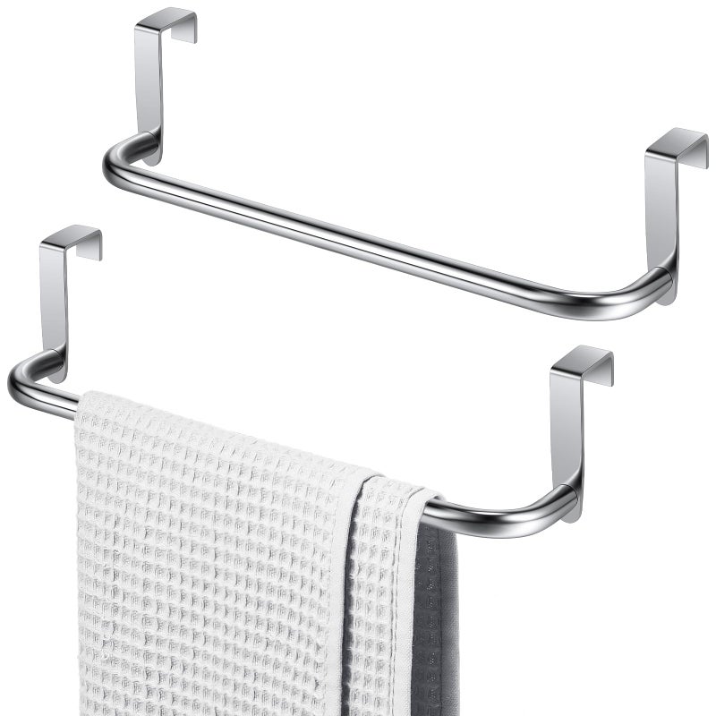 Patelai 2 Pieces Metal Towel Bar Kitchen Cabinet Steel Towel Rack Bar for Hanging on Inside or Outside of Doors, Home Kitchen Bathroom(Silver) - Image 1