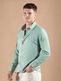 Beyoung Seafoam Blue Solid Regular Fit Shirt