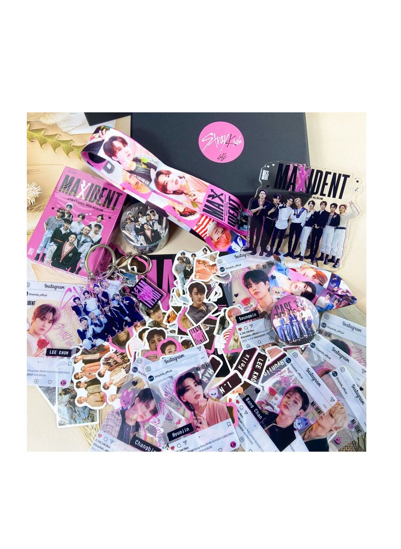 Generic Stray Kids New Album MAXIDENT Gift Box With Lomo Cards, Acrylic Stand, Hand Account Tape, Keychain, Lanyard, Stickers, Photo Card  - Image 2