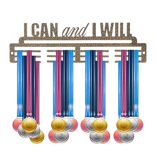NAITIK CREATION Medal Hanger for Wall – Medal Holder Display Hanger | Holds Up to 65 Medals | Sports Medal Display | Medals Hanger | Premium Antique Golden, (I Can I Will) - Image 1