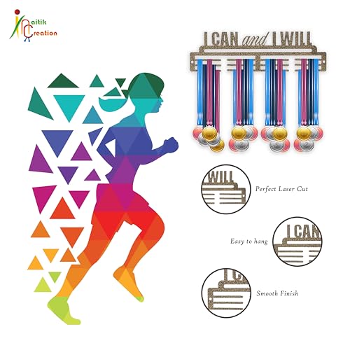 NAITIK CREATION Medal Hanger for Wall – Medal Holder Display Hanger | Holds Up to 65 Medals | Sports Medal Display | Medals Hanger | Premium Antique Golden, (I Can I Will) - Image 5