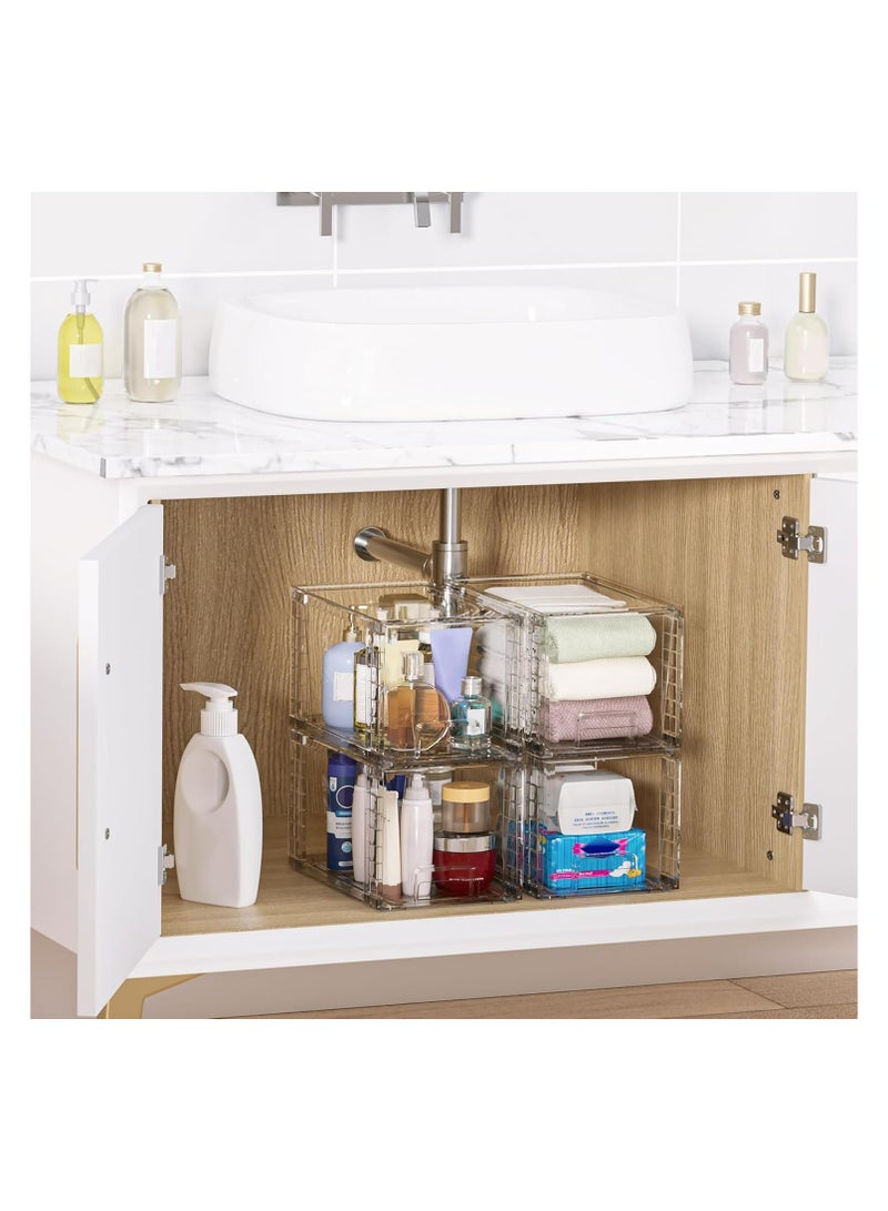 ZIMNEST 2 Pack Large Stackable Storage Drawers, Clear Acrylic Organiser Bins with Handles, Easily Assemble for Bathroom, Kitchen Undersink, Cabinet, Closet, Makeup, Pantry Organization - Image 2