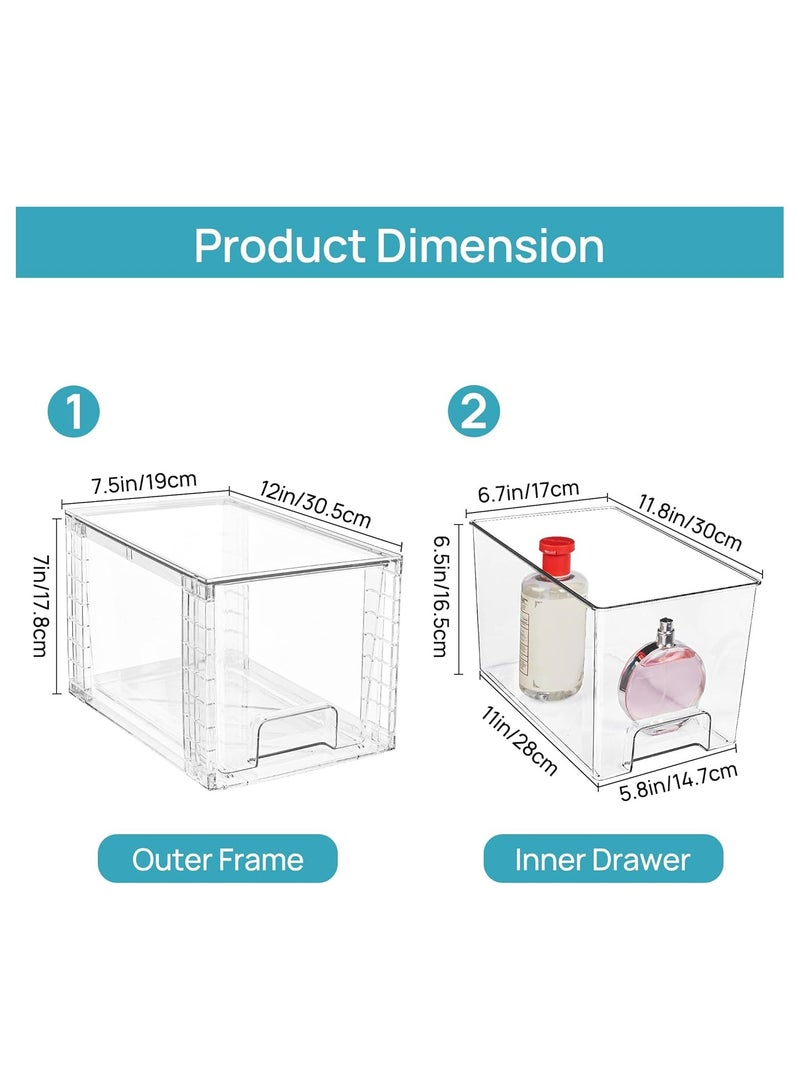 ZIMNEST 2 Pack Large Stackable Storage Drawers, Clear Acrylic Organiser Bins with Handles, Easily Assemble for Bathroom, Kitchen Undersink, Cabinet, Closet, Makeup, Pantry Organization - Image 3