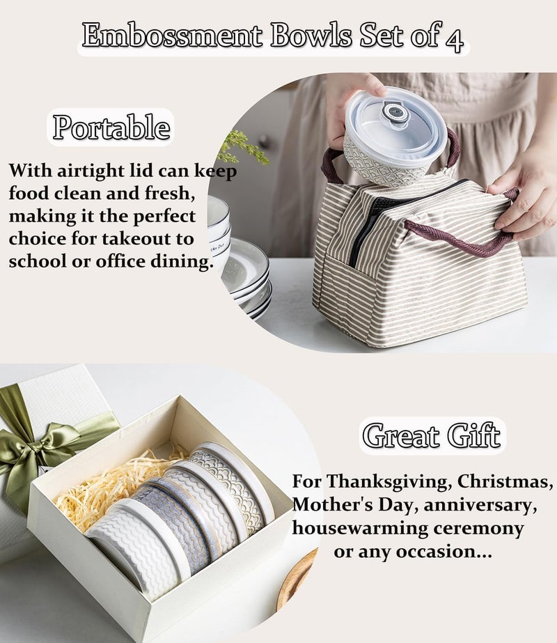 MISSYSSIM 40 Oz Ramekins Ceramic Airtight Bowls Set of 4 - Large Mixing Bowls with Lids Set for Salad, Pho, Soup, Pasta, Dessert, Serving, Oatmeal, Baking Dishes, Dishwasher & Microwave Safe, Beige - Image 4