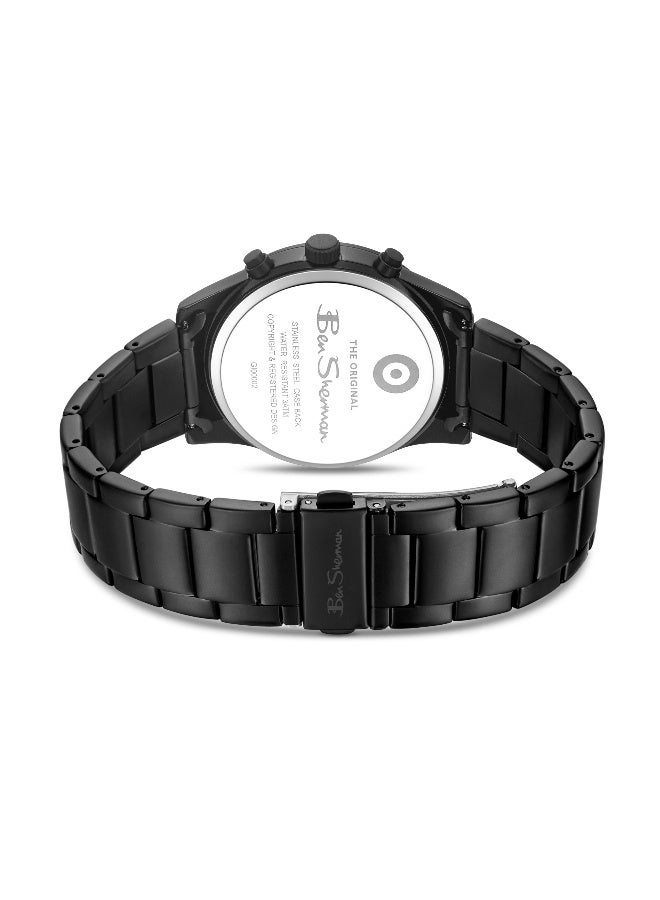 Ben Sherman Cambridge Black Dial Black Stainless Steel Bracelet Chronograph Watch for Men, 42mm - Image 3