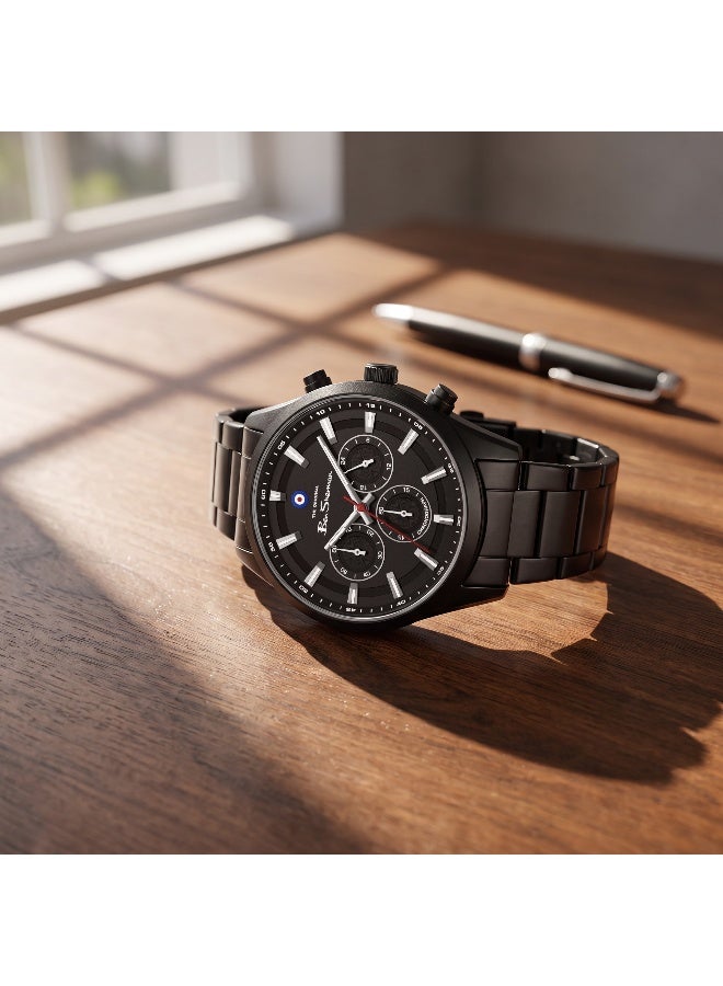 Ben Sherman Cambridge Black Dial Black Stainless Steel Bracelet Chronograph Watch for Men, 42mm - Image 4