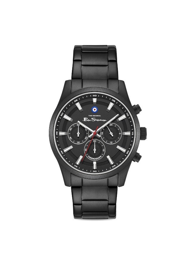 Ben Sherman Cambridge Black Dial Black Stainless Steel Bracelet Chronograph Watch for Men, 42mm - Image 1