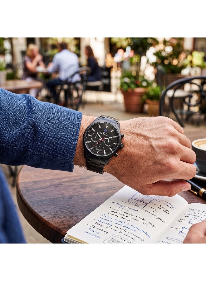Ben Sherman Cambridge Black Dial Black Stainless Steel Bracelet Chronograph Watch for Men, 42mm - Image 5