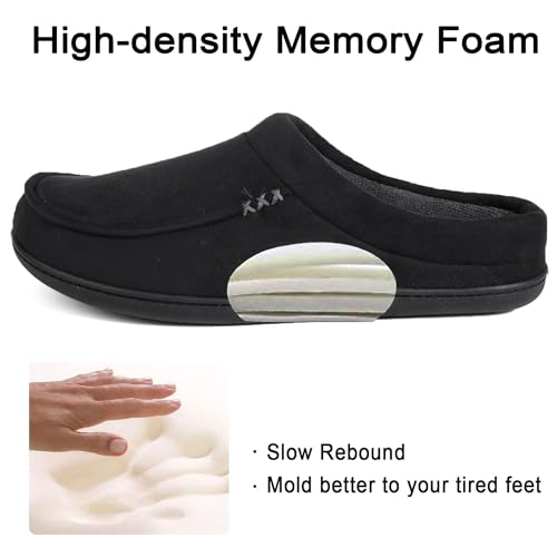 ULTRAIDEAS Men's House Slippers, Indoor Outdoor House Shoes with Non-slip Rubber Sole, Summer Breathable Cotton Blend & Winter Warm Fuzzy Moccasin Slippers, Machine Washable Memory Foam, Gift for Father(Black,9-10) - Image 3