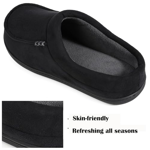 ULTRAIDEAS Men's House Slippers, Indoor Outdoor House Shoes with Non-slip Rubber Sole, Summer Breathable Cotton Blend & Winter Warm Fuzzy Moccasin Slippers, Machine Washable Memory Foam, Gift for Father(Black,9-10) - Image 5