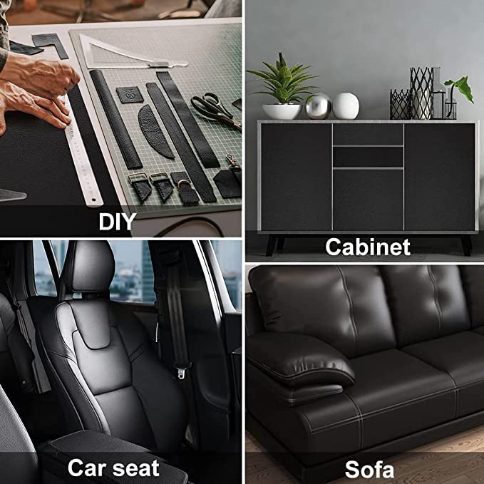 HOME13™ Black Leather Patch Self-Adhesive Leather Repair Patch for Sofas, Couch, Furniture, Drivers Seat (4 x 8 inch, 8 Pieces) - Image 4