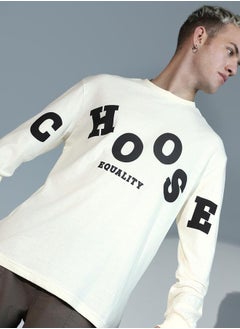 Hubberholme White Typography Print Relaxed Fit Cotton T-shirt for Men, Comfortable Wear  - Image 1