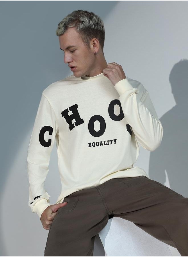 Hubberholme White Typography Print Relaxed Fit Cotton T-shirt for Men, Comfortable Wear  - Image 5