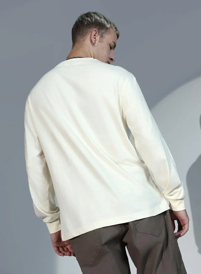 Hubberholme White Typography Print Relaxed Fit Cotton T-shirt for Men, Comfortable Wear