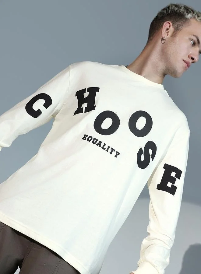 هوبرهولمي تيشيرت قطن مريح بطبعة حروف بيضاء للرجال