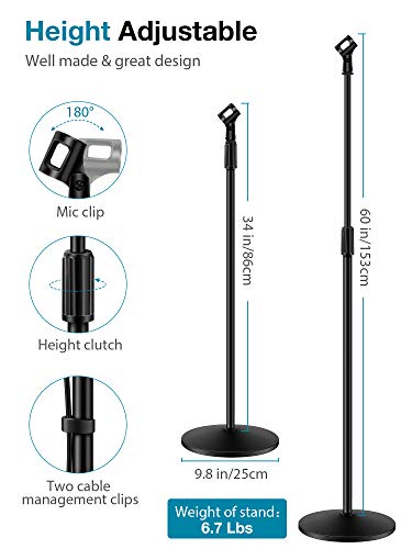 InnoGear Mic Stand, Microphone Stand Floor Detachable Boom Mic Arm Stands with Weighted Round Base, Height Adjustable from 34" to 60" for Blue Yeti HyperX QuadCast Shure SM58 Samson Q2U Fifine K669B - Image 3