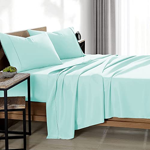 Filbert - Platinum Premium Collection Egyptian Cotton Bedsheet 400-TC Aqua Blue Bedsheet with 1 - Pillow Covers - Single Bed - Image 2
