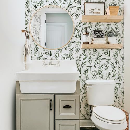 Livebor Green Leaf Wallpaper Peel and Stick Olive Leaf Contact Paper 17.7inch x 118.1inch Green Peel and Stick Wallpaper Modern Farmhouse Wall Paper for Bathroom Neutral Sage Decorative Vinyl - Image 3