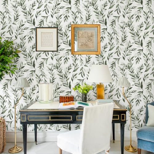 Livebor Green Leaf Wallpaper Peel and Stick Olive Leaf Contact Paper 17.7inch x 118.1inch Green Peel and Stick Wallpaper Modern Farmhouse Wall Paper for Bathroom Neutral Sage Decorative Vinyl - Image 2