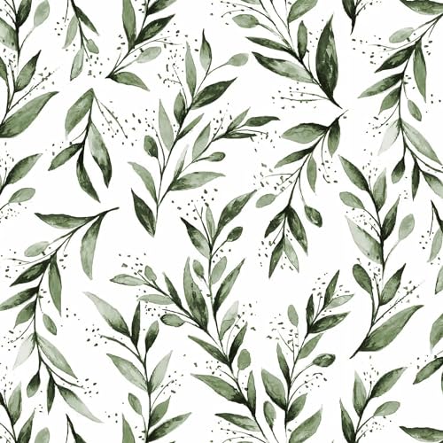 Livebor Green Leaf Wallpaper Peel and Stick Olive Leaf Contact Paper 17.7inch x 118.1inch Green Peel and Stick Wallpaper Modern Farmhouse Wall Paper for Bathroom Neutral Sage Decorative Vinyl - Image 1