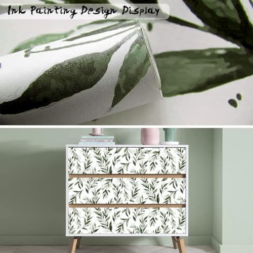 Livebor Green Leaf Wallpaper Peel and Stick Olive Leaf Contact Paper 17.7inch x 118.1inch Green Peel and Stick Wallpaper Modern Farmhouse Wall Paper for Bathroom Neutral Sage Decorative Vinyl - Image 4