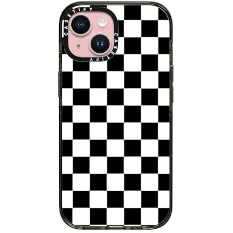 Casetify Impact Case for iPhone 15 【8.2ft 4X Military Grade Drop Protection/Compatible with Magsafe】 - Black White Check Checkerboard - Clear Black - Image 1