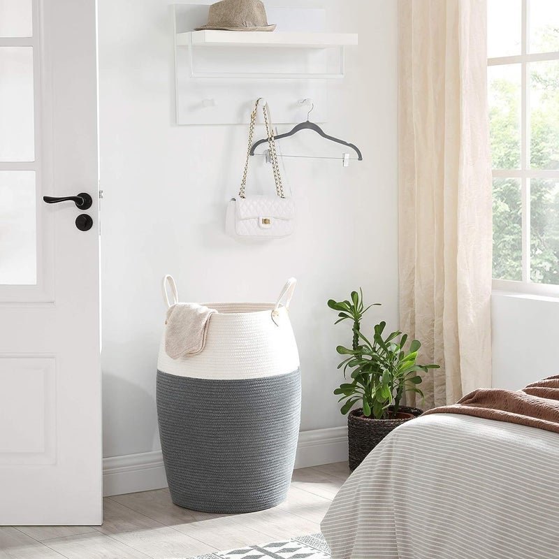 MIXEN Extra Large Woven Laundry Basket with Sturdy Cotton Rope Handles for Clothes and Toys in Bedroom Nursery Bathroom Collapsible Grey - Image 5