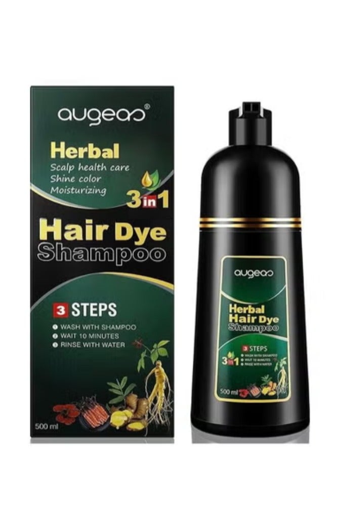 اوجياس شامبو صبغ الشعر من أوجياس، 3 في 1، شامبو طبيعي عشبي طبيعي سريع لتلوين الشعر للرجال والنساء يغطي الشعر الرمادي والأبيض (بني داكن) - Image 1
