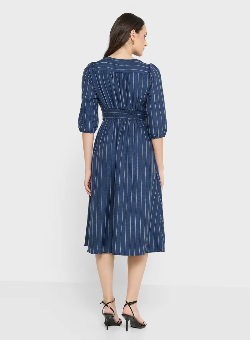 VERO MODA ODETTE Long sleeve V-NECK Midi DRESS