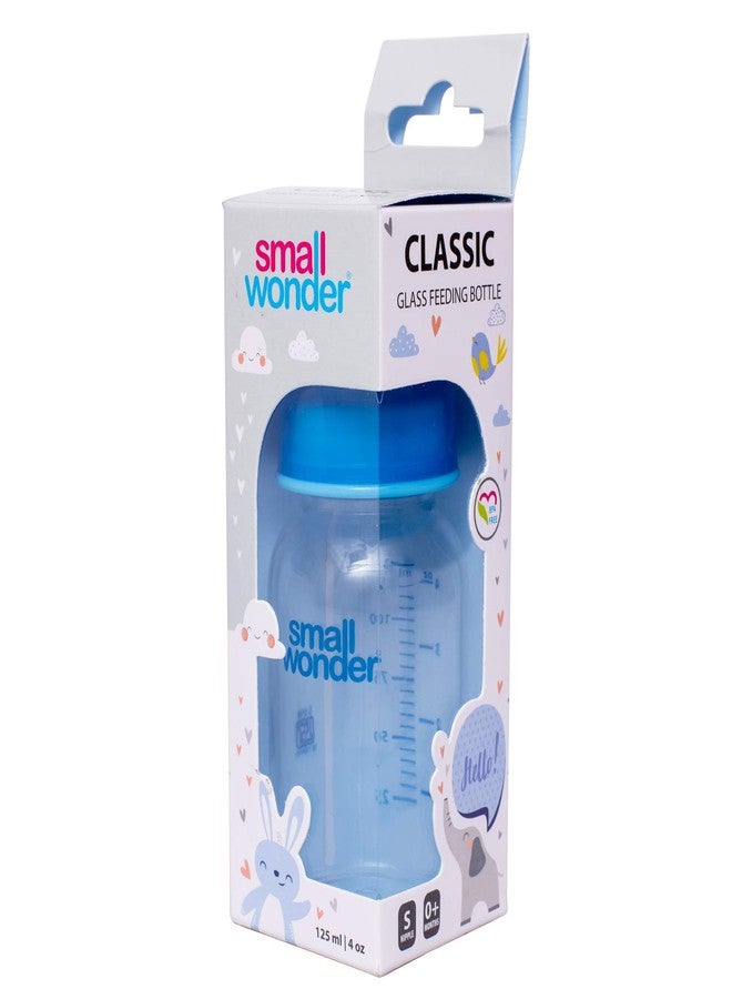 SMALL WONDER زجاجة رضاعة أطفال من زجاج البوروسيليكات من سمول وندر - 125 مل، عبوة من قطعة واحدة | خالية تمامًا من مادة BPA وحلمة سيليكون مضادة للمغص | رضاعة آمنة ومريحة للرضع، لون أزرق - Image 4